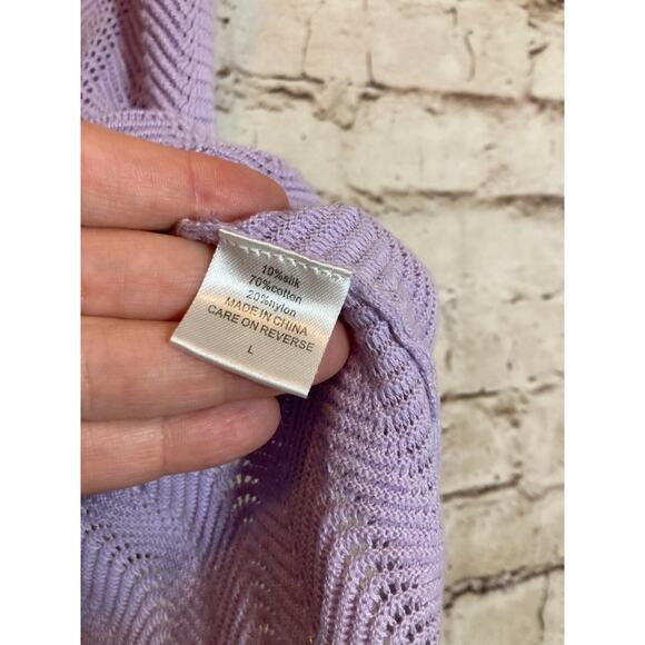 Burgess Top Women Large Silk Blend Lavender Open Knit Beachy Coquette Soft Girl - Picture 10 of 11